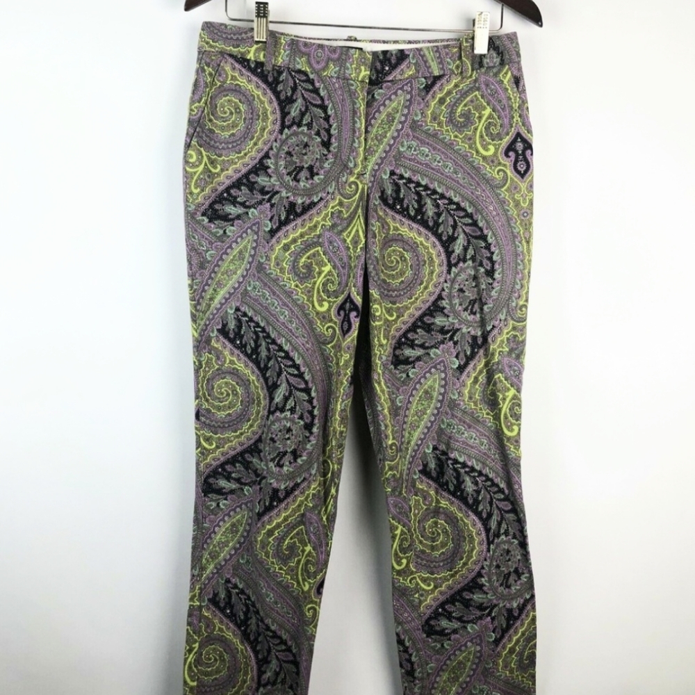 J. Crew Print Capri Pants - Sovereign Paisley Lilac Chartreuse Office Ankle - Picture 2 of 9
